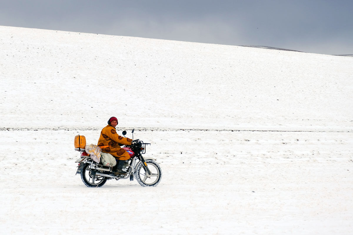 A nomad man in winter